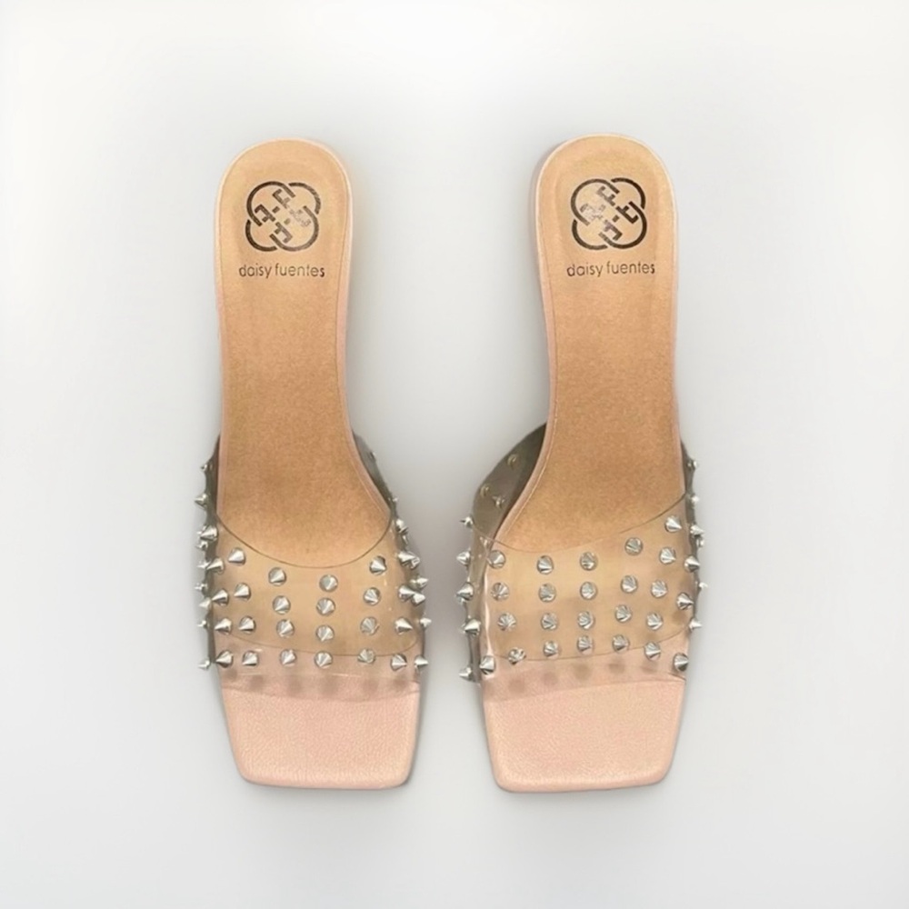 DAISY FUENTES Studded Heels Women Sz 9 Square Open Toe Edgy Statement Shoes Punk